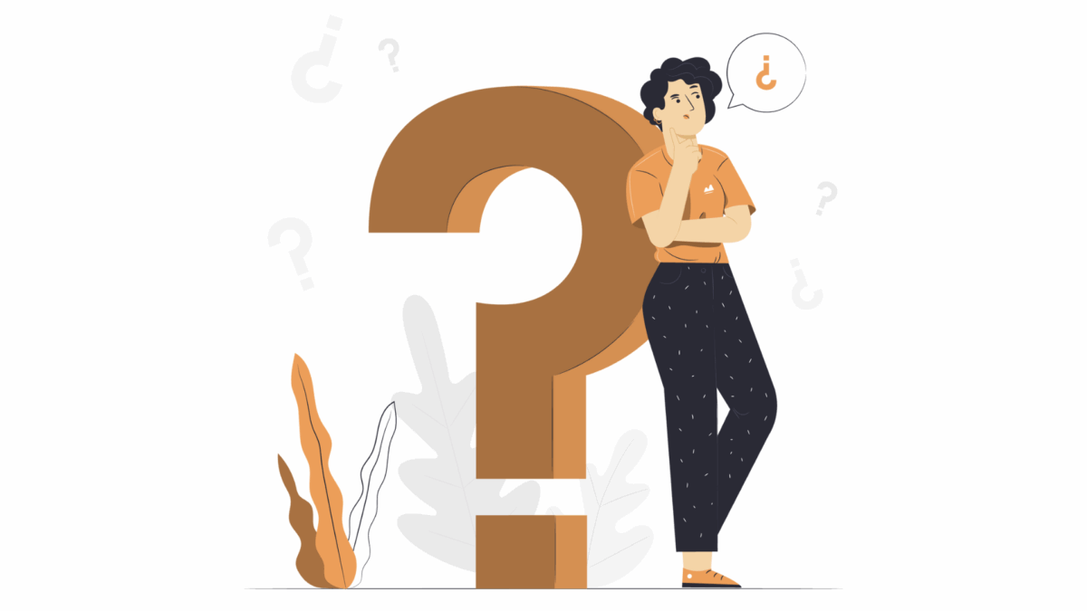 High-touch insurance: woman leaning on question mark